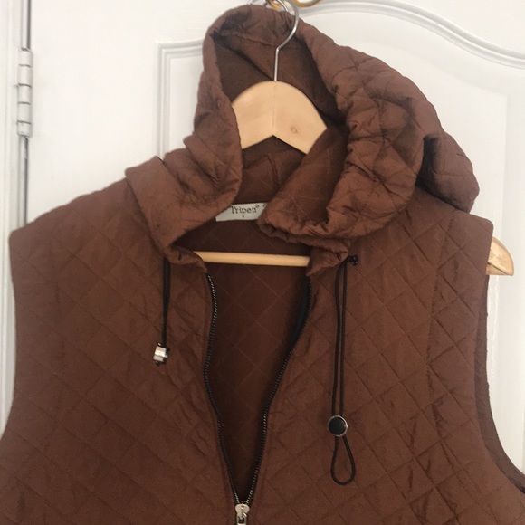 Tripen size 12 brown sleeveless hooded trench coat - Picture 2 of 5